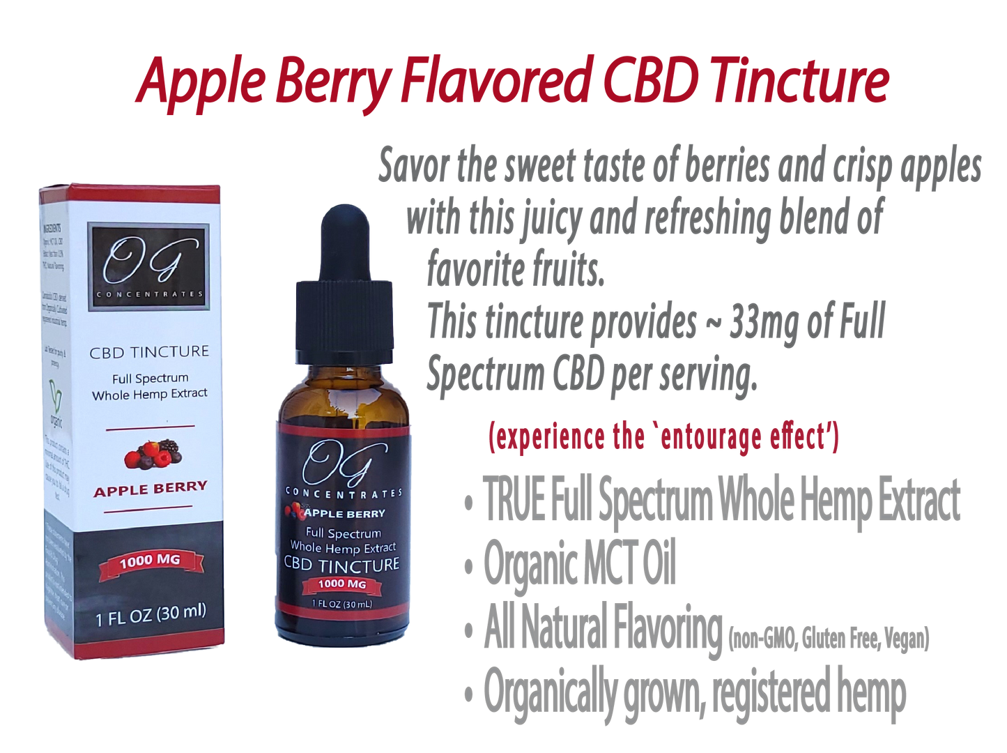 Organic Full Spectrum CBD Oil 1000 mg Apple Berry Flavor