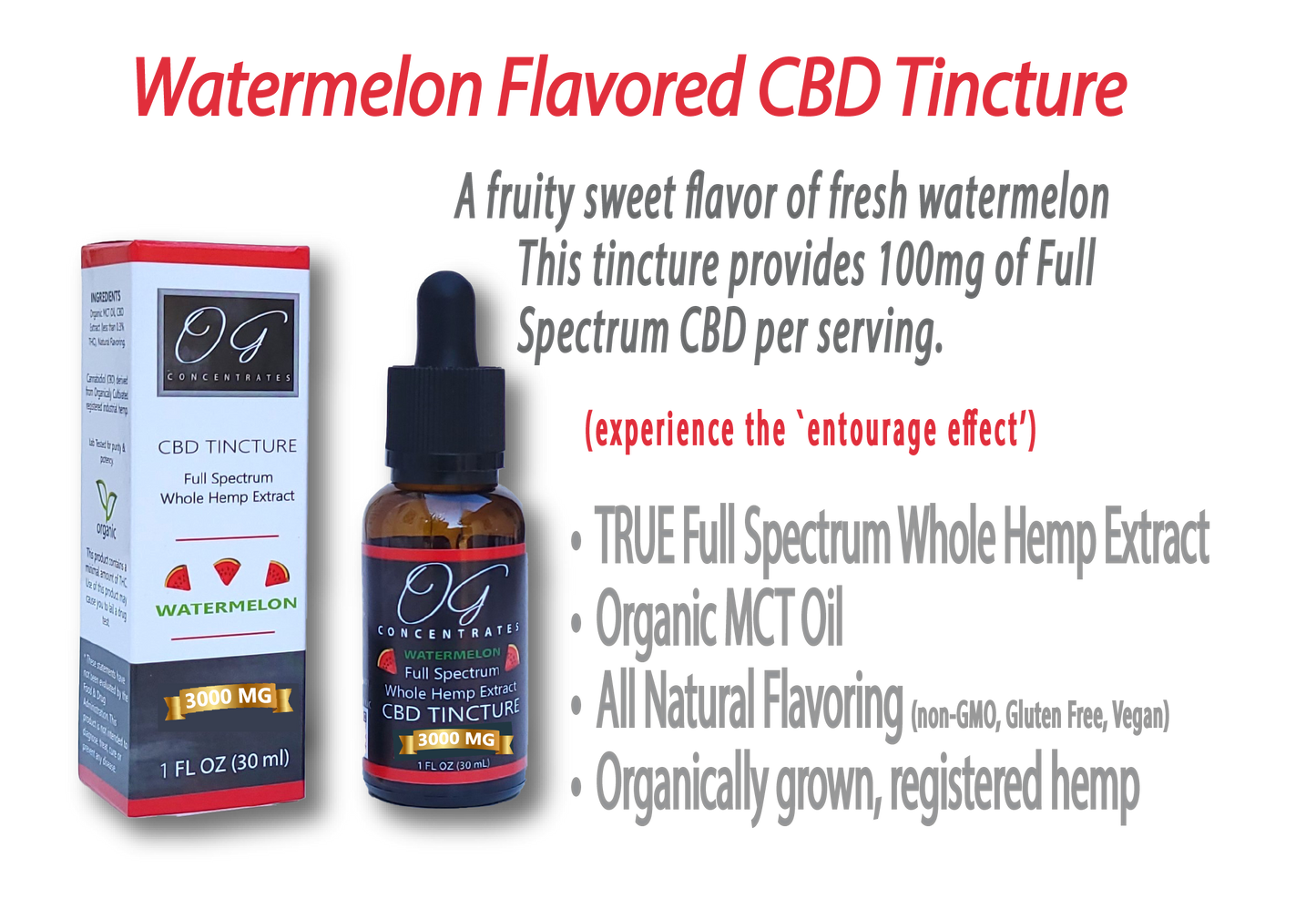 Organic Full Spectrum CBD Oil 3000mg Watermelon Flavor