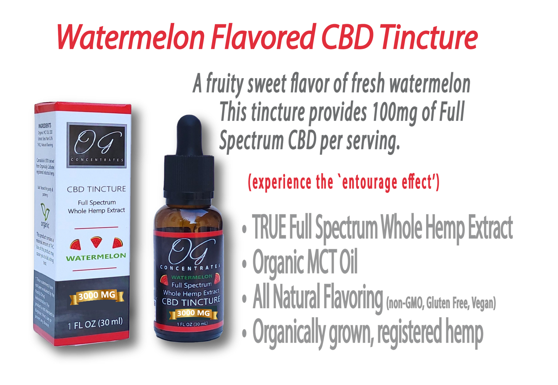 Organic Full Spectrum CBD Oil 3000mg Watermelon Flavor